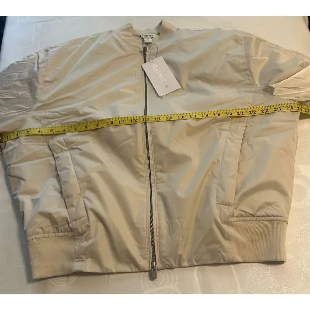 Women's Athleta satin water repellent bomber jacket in ivory, size M, NWT - Picture 6 of 10